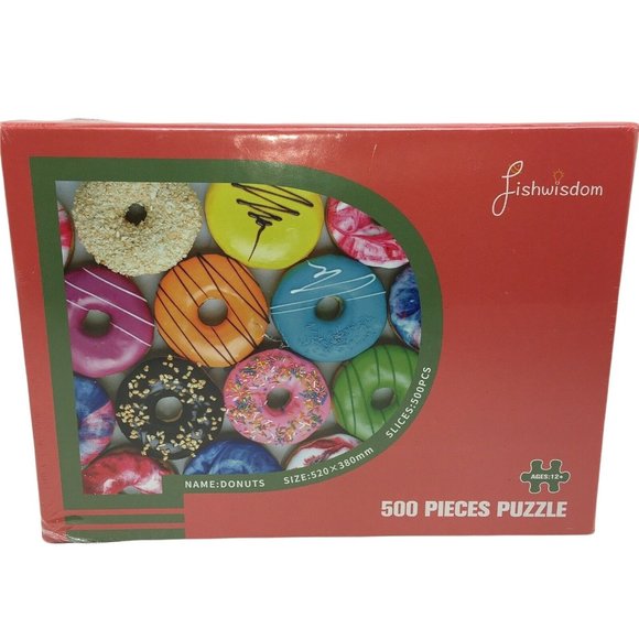 Fishwisdom Jigsaw Puzzle Donut Doughnut 500 Piece 20" X 15" Dessert Snacks New - Picture 1 of 12